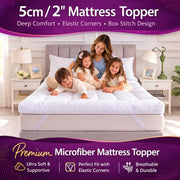 Arlinens Mattress Topper Double Bed 5cm Thick, Hotel Quality Box Stitched Microfibre Mattress Topper Super soft Anti Allergy Quilted Mattress Topper with Strong Elastic Straps (Double,137Cm X190cm)