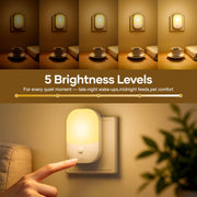2 Pack Night Light Plug in Wall, Dimmable LED Night Light with Dusk to | Dawn Sensor, 3000K Warm White, 5 Brightness Levels, Energy Saving Plug in Nightlight for Hallway Bedroom Kids Nursery