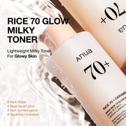 Anua Rice 70 Glow Milky Toner, Non Comedogenic, Korean Skincare, 8.45 fl.oz | Glass & Dewy Skin, Hydrating & Barrier Care, Rice Water, Niacinamide, Ceramides, All Skin Types, Fragrance-Free