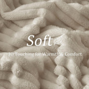 BEDELITE Fluffy Fleece Blanket Cosy Soft Throw, 152x203 cm, Linen Beige | Striped Design, Decorative for Sofa Bed Couch, Warm Gifts for Women and Girls