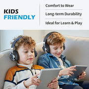 AILIHEN C8 Kids Wired Headphones with Mic for School, 3.5mm Jack, BlackBlue | On Ear Headsets and Volume Control Foldable, Corded Computer Chromebook for Children Teens Classroom Online Learning Travel