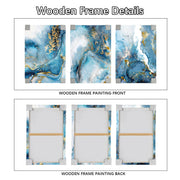 3 Panels Wooden Framed Golden Blue Ocean Canvas Wall Art Nordic Marble Painting on Canvas Print Picture for Living Room Hallway Stairs Bedroom Bathroom Wall Decor Ready To Hang 90x40cm(12"x16"x3pcs)