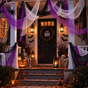AHEONLAR 8 Pack Halloween Creepy Cloth 30x72 Inch Black White Purple Spooky Fabric Cloth Indoor Outdoor Halloween Decorations for Party Supplies, Home Wall, Doorway, Yard