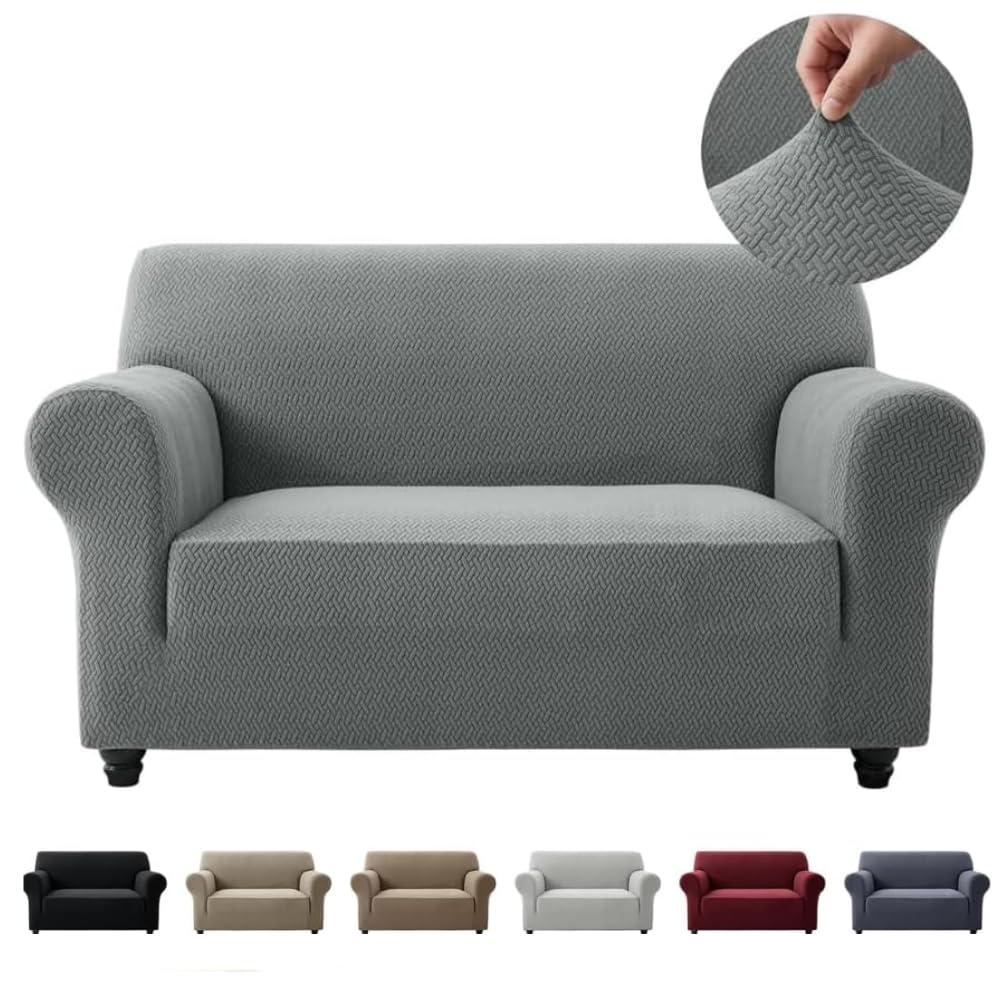 Hafaa High Stretch Sofa Cover 2 Seater Spandex Elastic Fit Loveseat Grey Sofa Slipcovers T Shape - Super Soft Non Slip Couch Covers Washable Furniture Protector for Pets/Kids/Dogs