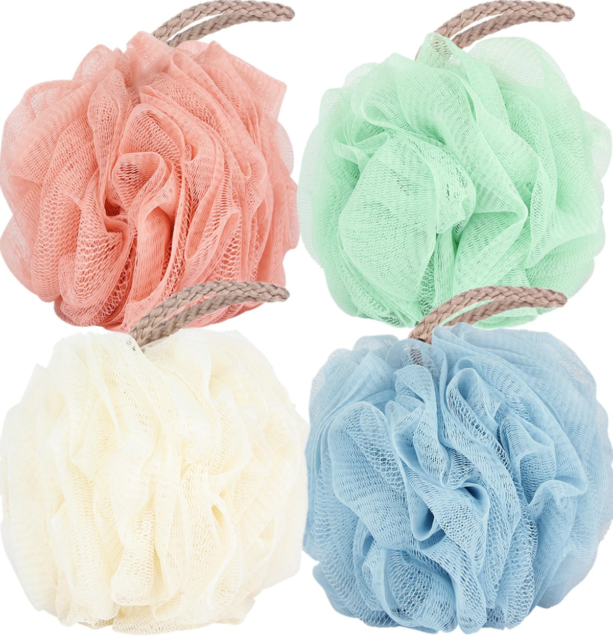 Fu Store Loofah Sponge Shower Loofahs 4 Colors Bath Sponges Body Scrubbers | Mesh Balls 60g Luffa Rich Lather Exfoliating Wash Back Scrubber Bathroom Men Women 4 Pack Daily Essential Bathing Accessories