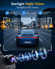 Terunsoul 4K+4K Dash Cam, Free 128GB Card, 5.8GHz WiFi6 - up to 20MB/s | AProX HD Night Vision Dash Cam Front and Rear, App, GPS, G-Sensor, 24H Parking Mode, Support 512GB Max, Premium Dark Gray