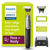 Philips Norelco OneBlade 360 Hybrid Face + Body Trimmer and Shaver | Trim, Edge & Shave Face & Body, Body Skin Guard, 5-in-1 Stubble Comb, 360 Contour Blade, Wet and Dry Use, 60-Minute Runtime