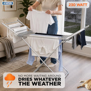 Status 230W Heated Winged Clothes Airer, Foldable Aluminium Electric Drying Rack with 20 Rails and 94cm Wingspan, Low-Energy Indoor Laundry Dryer Stand, Silver (AHCA-230W1PKB)