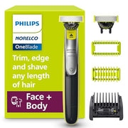 Philips Norelco OneBlade 360 Hybrid Face + Body Trimmer and Shaver | Trim, Edge & Shave Face & Body, Body Skin Guard, 5-in-1 Stubble Comb, 360 Contour Blade, Wet and Dry Use, 60-Minute Runtime