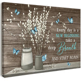 Qiukoo Canvas Wall Art Framed – Blue Butterfly Quote Artwork, Rustic Wood Background Wall Decor for Bedroom, Living Room, Hallway or Entryway Home Decoration, with Hooks and Nails, 12x16 Inch