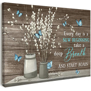 Qiukoo Canvas Wall Art Framed – Blue Butterfly Quote Artwork, Rustic Wood Background Wall Decor for Bedroom, Living Room, Hallway or Entryway Home Decoration, with Hooks and Nails, 12x16 Inch