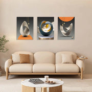 Set of 3 Canvas Wall Art, Modern Abstract Geometric Artwork for Living Room, Luxury Blue Gold and Orange Wall Decoration for Bedroom, Hallway or Staircase with Hooks and Magic Tape, 12x16 Inch