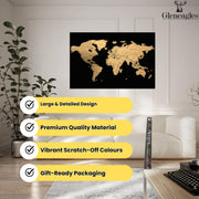 Gleneagles Scratch Off World Map Poster - Travel Tracker, Black & Gold | Reveal Countries as You Travel, A1 Adventure Wall Map, Bucket List Gift for Him or Her