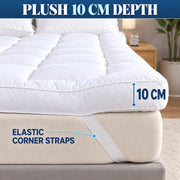 10cm Thick King Size Mattress Toppers - 1100GSM Hollowfibre (150X200cm) | Mattress Topper Kingsize Bed, Quilted Microfibre-Breathable, Hypoallergenic, Noiseless, Elastic Corner Straps
