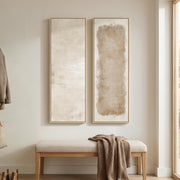 Large Framed Beige Cream Abstract Vertical Wall Art for Hallway, 2 Piece | Long narrow, Large size, Canvas prints, Neutral minimalist pictures, Vertical, Wood frame, Living room,Entryway wall decor