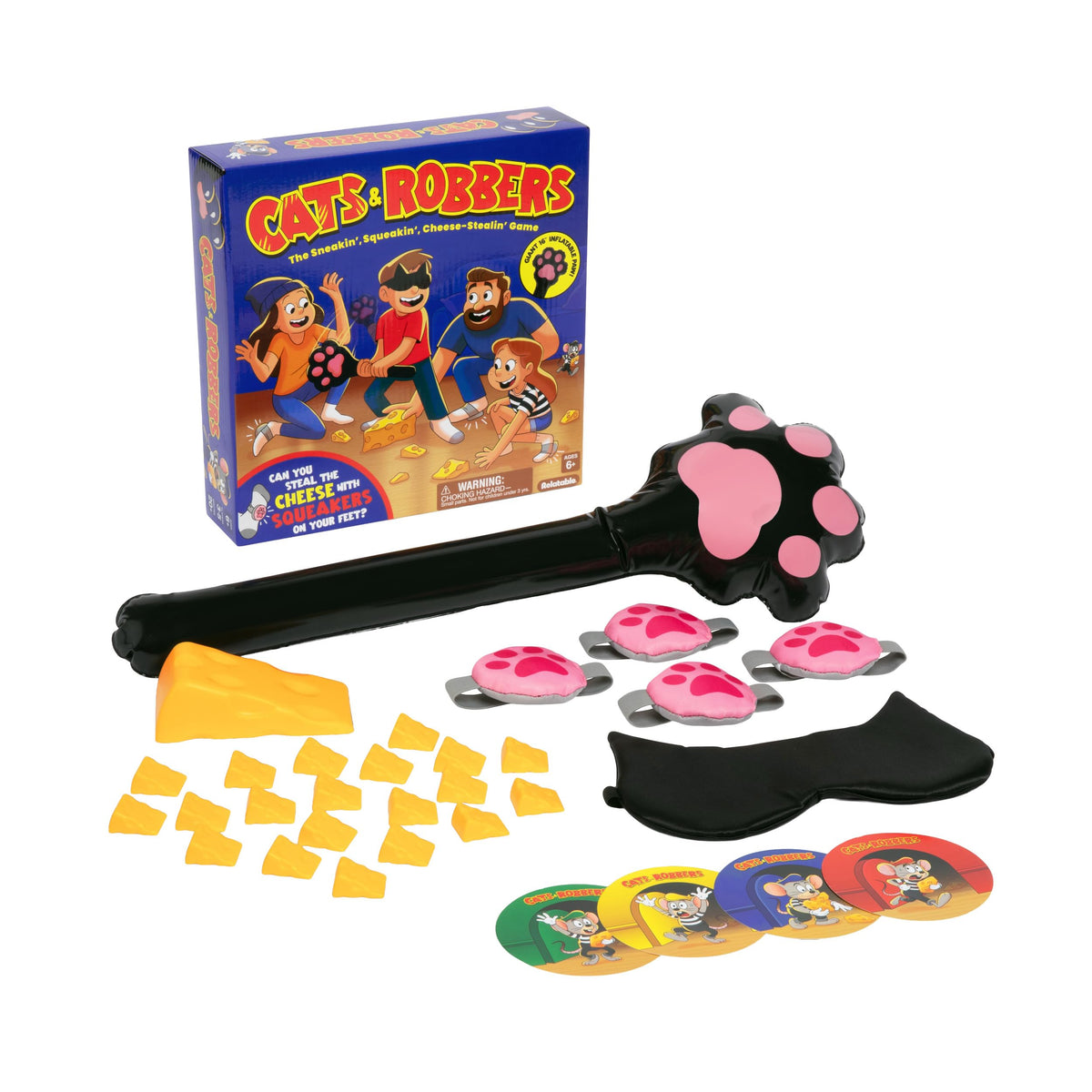 Cats and Robbers, Steal the Cheese Game by Relatable | Up and Active Halloween Family Games, Includes Inflatable Paw, Cheese, Squeaky Mice Feet and More