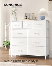 SONGMICS Chest of Drawers, 9 Drawers, Steel Storage Unit, Modern Basic | for Bedroom, Closet, Hallway, Living Room, Cloud White and Snow White, BELLAH Collection LGS324WH01