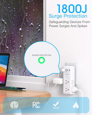 Surge Protector Outlet Extender with Rotating Plug, Multi Plug Wall Outlet | 6 AC Outlet Splitter 4 USB Ports (2 USB C),1800J USB Wall Charger, Plug Adapter Power Strip for Home Office Dorm Room Travel