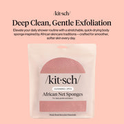 Kitsch African Net Sponge – Exfoliating Body Scrubber – Berry Pink, 3 Pcs | for Cleansing & Gentle Daily Exfoliation – Stretchable Bath Sponge for Hard-to-Reach Areas – Long-Lasting Shower Essential