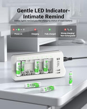 EBL AA AAA Battery Charger, 8 AA 2300mAh & 8 AAA 1100mAh NiMH, 2 USB Ports | 8-Bay AA AAA Individual Dual USB ports charge your phone while AA & AAA batteries power remotes, cameras, flashlights, toys