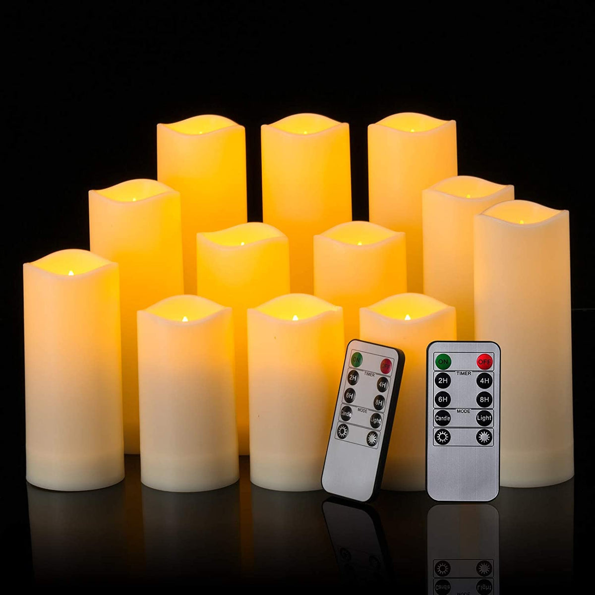 LIVEN 12 Pack Flameless Candles Battery Operated Waterproof Led Candles (D:2.2" X H:4" 5" 6" 7") Candles with 2 Remotes Contro for Wedding, Party, Birthday
