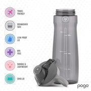 Pogo BPA-Free Tritan Plastic Water Bottle with Chug Lid, 32 Oz, Grey | Leakproof water bottle with chug lid and carry handle. BPA-free, great for travel, school, outdoors, and gym.