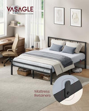VASAGLE Single Bed Frame, Steel, with Slats and Headboard, 90 x 190 cm | Platform Bed, Supports up to 250 kg, Bedroom Furniture, Matte Black, CONNER Collection RMB291B101