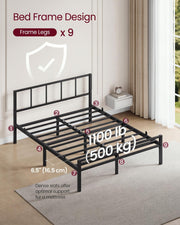 VASAGLE Single Bed Frame, Steel, with Slats and Headboard, 90 x 190 cm | Platform Bed, Supports up to 250 kg, Bedroom Furniture, Matte Black, CONNER Collection RMB291B101