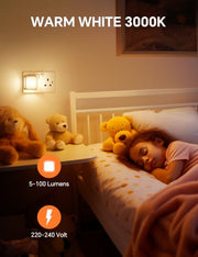 PURSNIC Night Light Plug in Wall, Dusk to Dawn, 3000K Warm White, 2 Pack | Brightness Adjustable, Auto ON/OFF, Energy Saving LED Plug-in Nightlight for Kids, Bedroom, Hallway, Stairs, Nursery