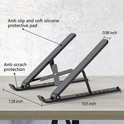 Tonmom Laptop Stand for Desk, Adjustable Laptop Riser-Black | ABS+Silicone Foldable Lap Desk Portable Computer Holder, Ventilated Cooling Notebook Stand for 10-15.6” Laptops,Tablets