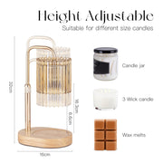 Candeldo Gold Candle Warmer Lamp with Timer, Birthday Gifts for Women Mum | Wax Melt Lamp, Height Adjustable, Dimmable, Gift for Her, House Warming, Birthday Present, Modern Home Decor, with 2 Bulbs