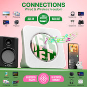 ROADOM Portable CD Player with Bluetooth, Hi-Fi Speakers & FM Radio | Bluetooth transmitter & receiver, Hi-Fi stereo sound, FM radio, USB & AUX, 5 CD formats, compact CD player for kids & seniors