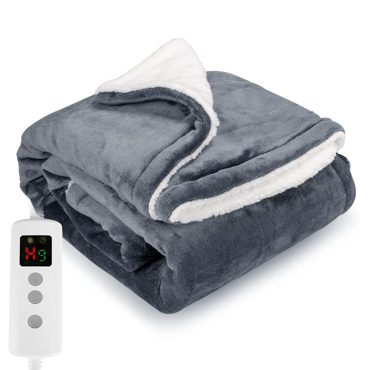 Heated Blanket Electric Throw 160x130CM, Dark Grey, Heating Blanket | 10 Levels &1-9H Timer Auto-Off, Machine Washable, Soft Flannel Sherpa Full Body Warming, Sofa Bed Office Use