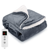 Heated Blanket Electric Throw 160x130CM, Dark Grey, Heating Blanket | 10 Levels &1-9H Timer Auto-Off, Machine Washable, Soft Flannel Sherpa Full Body Warming, Sofa Bed Office Use