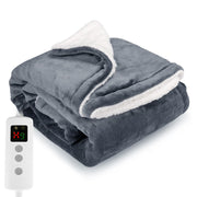 Heated Blanket Electric Throw 160x130CM, Dark Grey, Heating Blanket | 10 Levels &1-9H Timer Auto-Off, Machine Washable, Soft Flannel Sherpa Full Body Warming, Sofa Bed Office Use