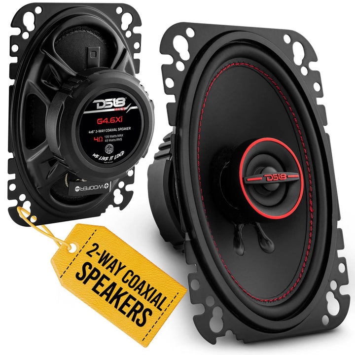 DS18 GEN-X4.6 Coaxial Speaker - 4x6, 2-Way, 135W Max, 45W RMS, Black Paper Cone, Mylar Dome Tweeter, 4 Ohms - Clarity Unparalled by Other Speakers in Their Class (2 Speakers)