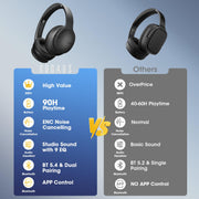 DOQAUS Bluetooth Headphones Over Ear Wireless, 90H Playtime, APP Control | 9 EQ Mode, Headphones Wireless with HiFi Deep Bass, Bluetooth 5.4, Memory Foam Earpad, ENC Mic, for Travel, Phone, PC, Black