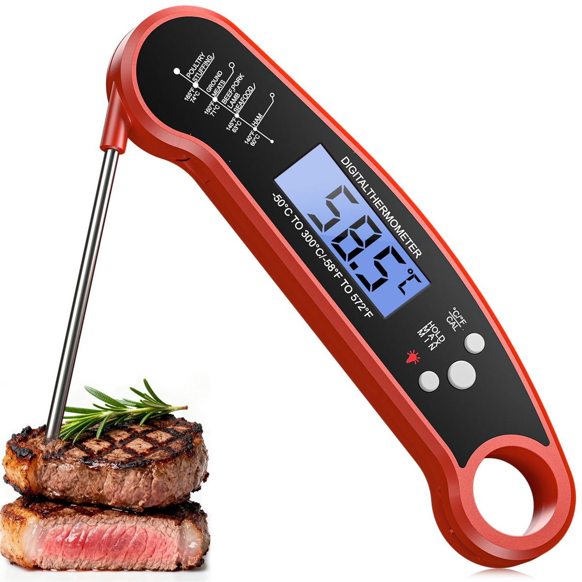 BESROY Meat Thermometer, Food Thermometer, Cooking Thermometer, Insta-Read | Folds away, LED display, Clear Readings, Insta-Read Accuracy, Waterproof, Built Tough for the Outdoors, Versatile Performance