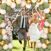 QIFU 52pcs Sage Green and Gold Balloons, Olive Green White Metallic Gold Latex Balloons with Cream Balloon for Jungle Theme Birthday Balloon Party Decoration Anniversary Baby Shower Wedding(12 inch)