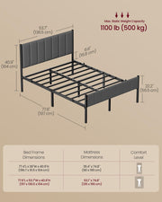 VASAGLE Single Bed Frame, with Upholstered Headboard, 90 x 190 cm | Metal Bed Frame, 250 kg Weight Capacity, Easy Assembly, Slate Grey, DUPON Collection RMB971G02