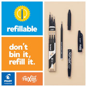 PILOT - FriXion Ball Erasable Rollerball Pen 0.7mm - Black Ink - Pack of 5 | WRITE & ERASE: 0.7mm erasable black rollerball pens for smooth everyday notes and easy corrections.