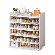 Neo White 6 Tier Wooden Shoe Rack Space-Saving Cabinet Organiser Shelving Storage Shelf for Entryway Hallway Closet Bedroom