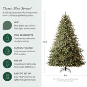 Balsam Hill 7.5ft Pre-Lit Classic Blue Spruce - Artificial Christmas Tree with 1000 Clear Incandescent Lights, Easy Plug Technology, Premium Stand for Indoor Holiday Decorating