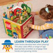 Battat Wooden Activity Cube - 5-Sided Play Center with Bead Maze, Doors | Farm-themed with bead maze, peekaboo doors, spinners, zig-zag race and mix-and-match animals, 1+ Years