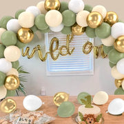 QIFU 52pcs Sage Green and Gold Balloons, Olive Green White Metallic Gold Latex Balloons with Cream Balloon for Jungle Theme Birthday Balloon Party Decoration Anniversary Baby Shower Wedding(12 inch)
