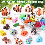 Celltestria 50Pcs Mini 3D Printed Animals Articulated Fidget Toys for Kids | Little Movable Joints 3D Printed Figurines for Gifts Party Favors Goodie Bags Exchange Classroom Prize