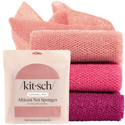 Kitsch African Net Sponge – Exfoliating Body Scrubber – Berry Pink, 3 Pcs | for Cleansing & Gentle Daily Exfoliation – Stretchable Bath Sponge for Hard-to-Reach Areas – Long-Lasting Shower Essential