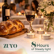 Zuvo Tea Lights 8 Hour Burn, Unscented White Tealight Candles, 50 Pack | Cotton wick, lead-free, 3.8 x 2.3 cm deep cup, fits standard holders, long burning for evenings
