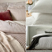 Yard Hebden 100% Cotton Stripe Duvet Cover Set (Natural, Super King) | Reversible Stripe Design Soft Breathable Comfort Bedding