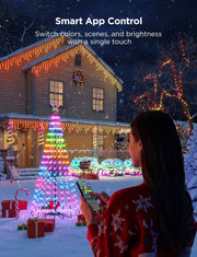Govee Christmas Cone Tree Lights, 9ft 610 LEDs RGBIC Christmas Tree Light | Smart App Control, IP67 Waterproof Outdoor String Lights for Halloween Christmas Decorations, 100+ Scene Modes, Music Sync